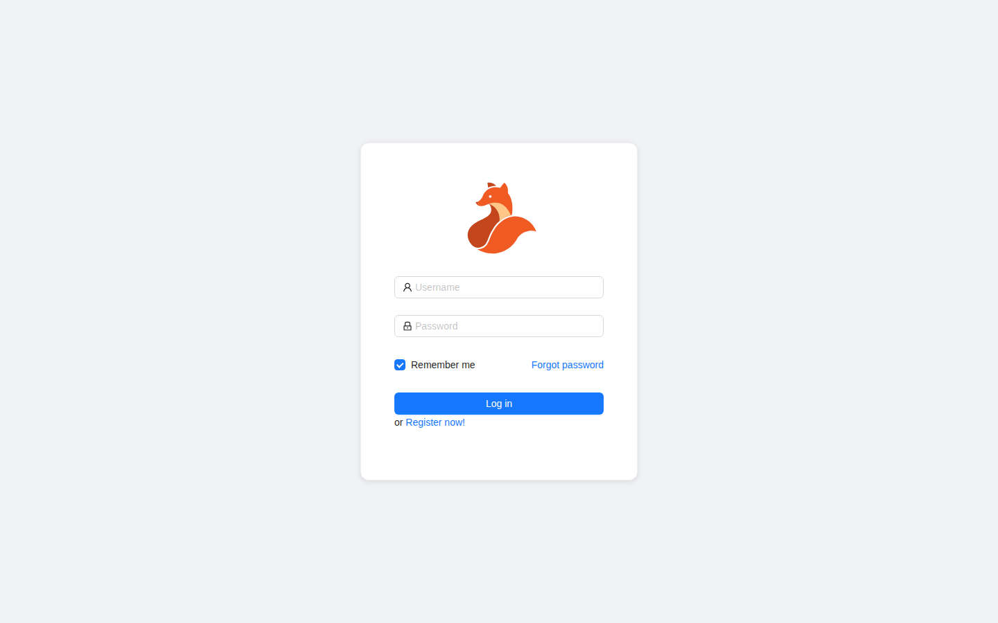 The server's sign-in screen: a username field, a password field, remember-me and a log-in button.